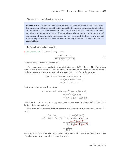 Chapter 7 Rational Functions - College of the Redwoods