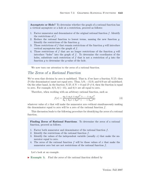 Chapter 7 Rational Functions - College of the Redwoods