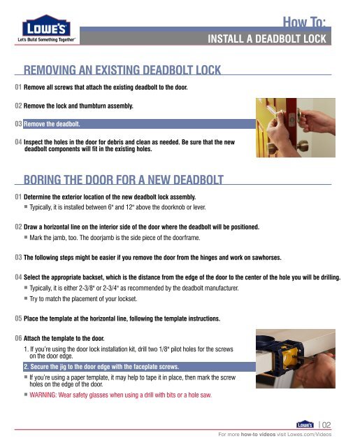 How To: INSTALL A DEADBOLT LOCK BORING THE ... - Lowe's