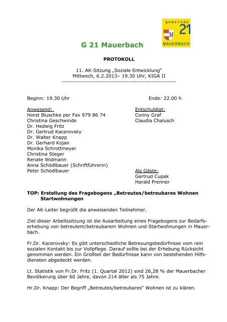 Protokoll 11 AK-Sitzung 6.2.2013 - g21mauerbach.info