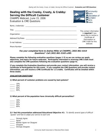 Evaluation Form (CME is no longer available) - Community Health ...