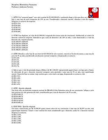 Lista 9 MatemÃ¡tica Financeira