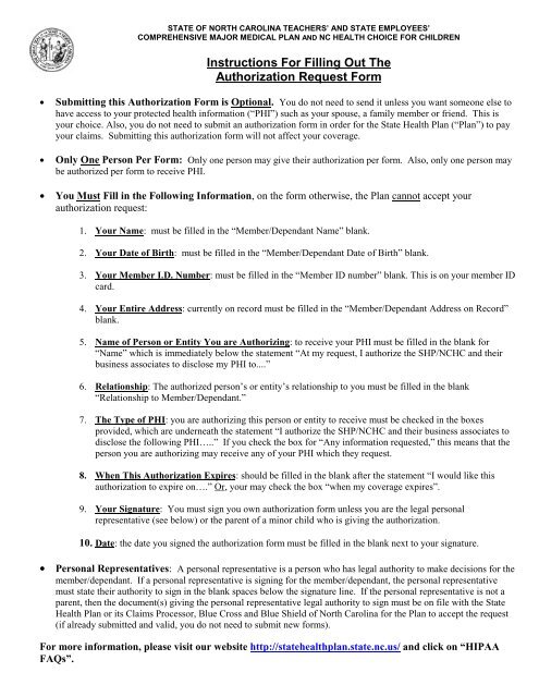 Instructions for filling out the authorization request form