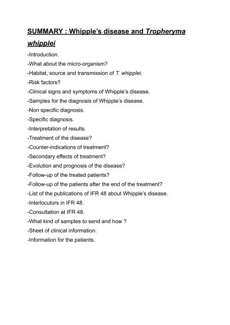 Whipple's disease and Tropheryma whipplei
