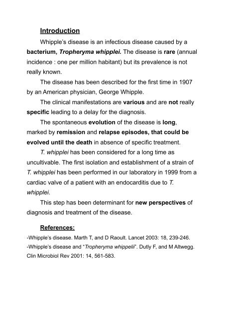 Whipple's disease and Tropheryma whipplei