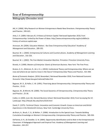 Eras Of Entrepreneurship Bibliography - Business Innovation Factory