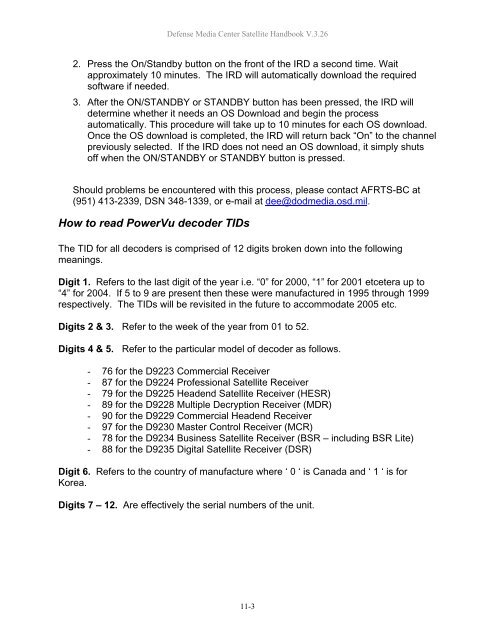 AFRTS Defense Media Center Satellite Handbook