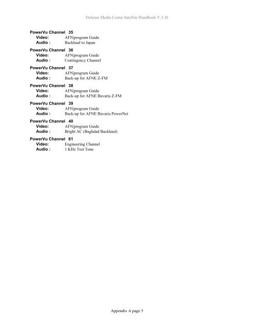 AFRTS Defense Media Center Satellite Handbook