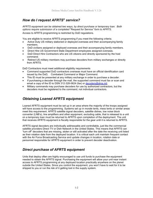 AFRTS Defense Media Center Satellite Handbook