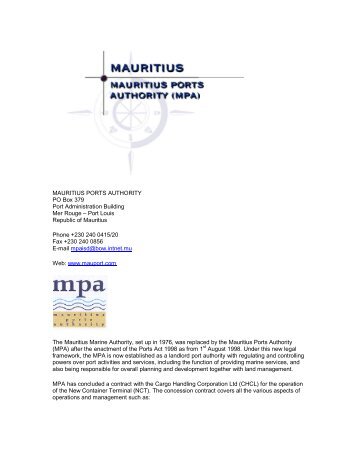 MAURITIUS PORTS AUTHORITY PO Box 379 Port ... - PMAESA