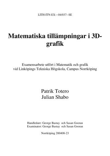 Matematiska tillämpningar i 3D- grafik - Department of Science and ...