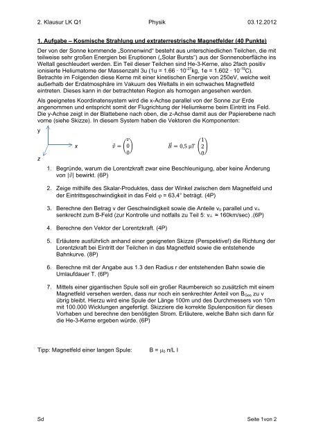 2. Klausur LK Q1 Physik 03.12.2012 1. Aufgabe ... - Doc Schroeder