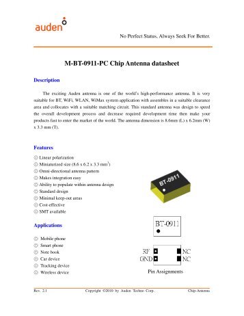 M-BT-0911-PC Chip Antenna datasheet