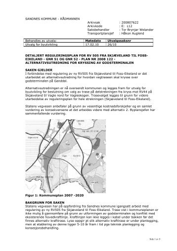 26/10 200807622 detaljert reguleringsplan for rv 505 fra skjÃƒÂ¦veland til