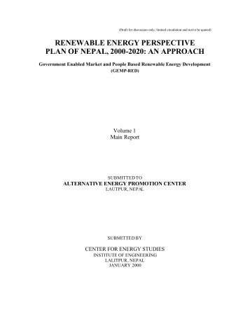 Renewable energy perspective plan of nepal 200-2020 an ... - SNV