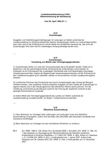 Landeshaushaltsordnung (LHO); Bekanntmachung der ... - Ziel2.NRW