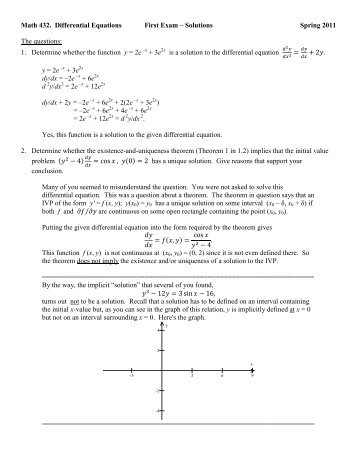 Math 432. Differential Equations First Exam â Solutions ... - Frostburg