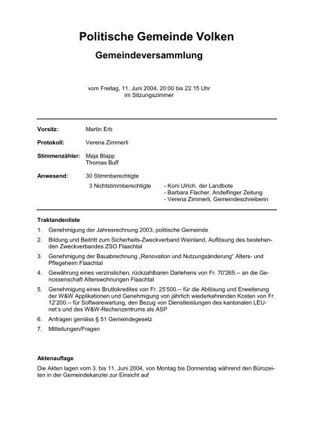Protokoll vom 11.06.2004 - Gemeinde Volken