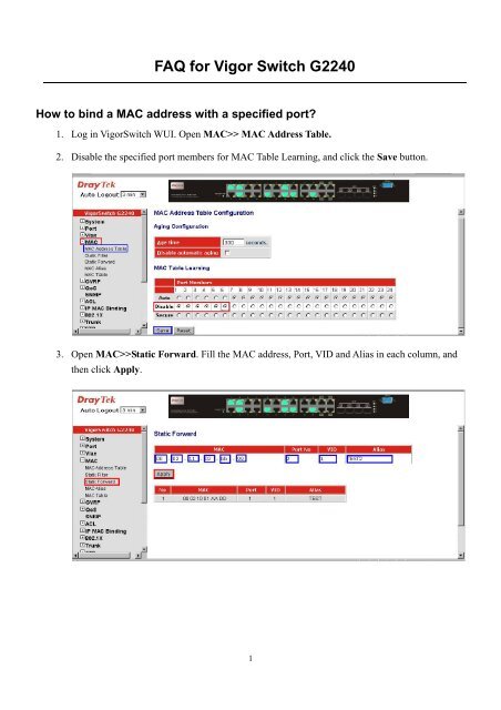 FAQ for Vigor Switch G2240 - Draytek