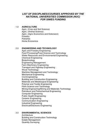 list of approved courses for siwes funding - National Universities ...