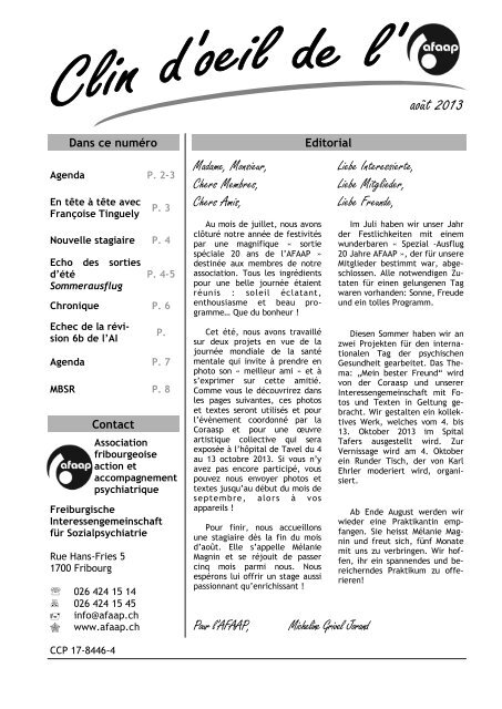 Journal de l'association « Clin d'oeil » août 2013 - AFAAP