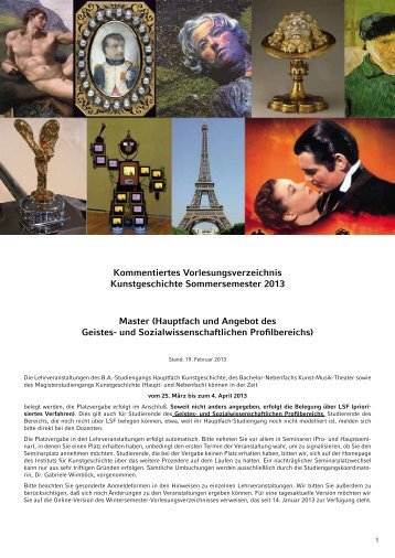 Vorlesungsverzeichnis Master Kunstgeschichte und Angebot Geistes