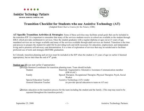 Transition Checklist for Students who use AT - University of ...