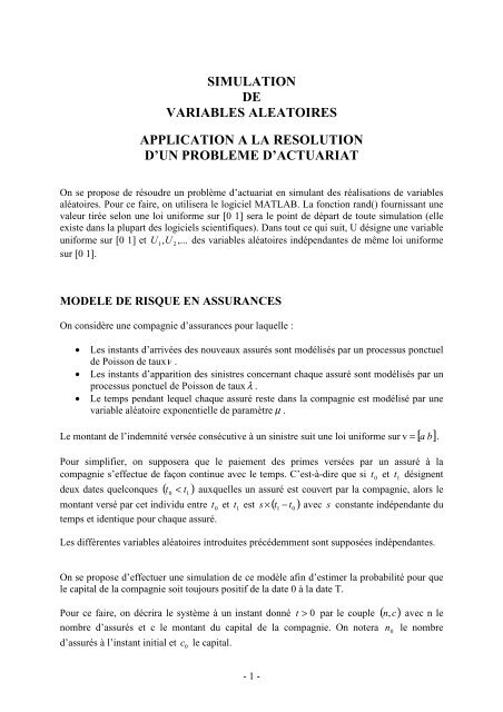 simulation de variables aleatoires application a la resolution d'un ...