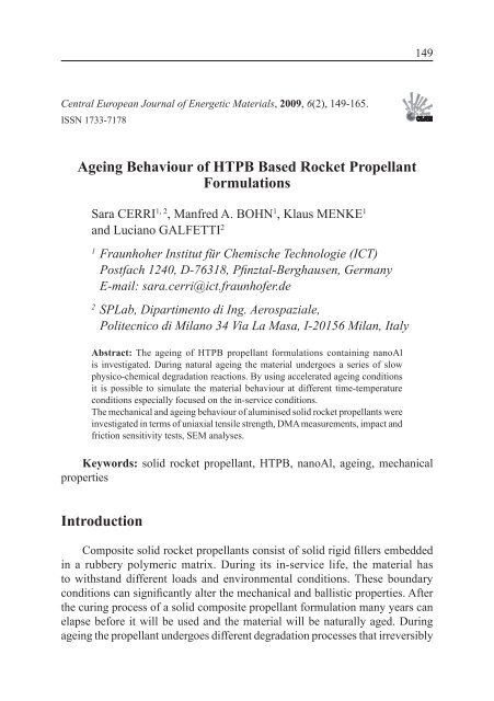 Ageing Behaviour of HTPB Based Rocket Propellant Formulations ...