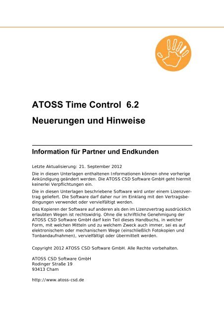 ATOSS Time Control 6.2 Neuerungen und Hinweise Information für ...