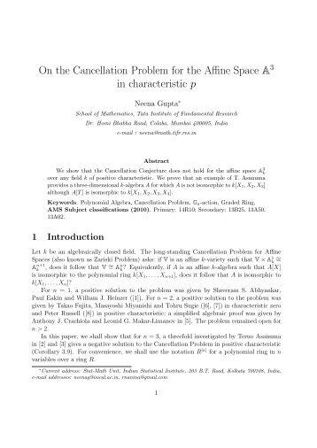 On the Cancellation Problem for the Affine Space A in characteristic p
