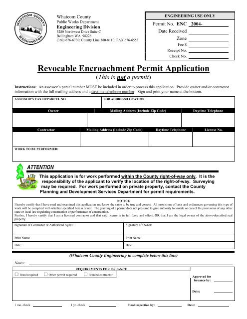 APPENDIX B TRAIL PERMIT, ENCROACHMENT ... - Whatcom County