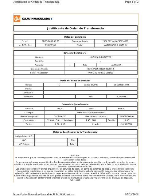 Page 1 of 2 Justificante de Orden de Transferencia 07/03/2008 https ...