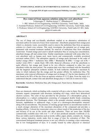 Dye removal from aqueous solution using low cost adsorbent