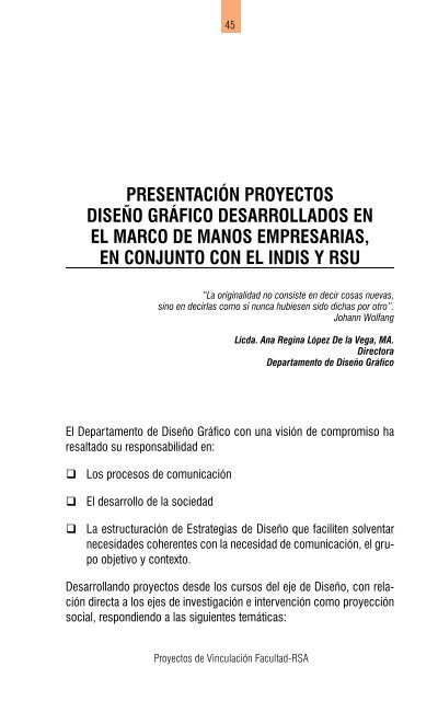 Proyectos de vinculación 2011 - Universidad Rafael Landívar