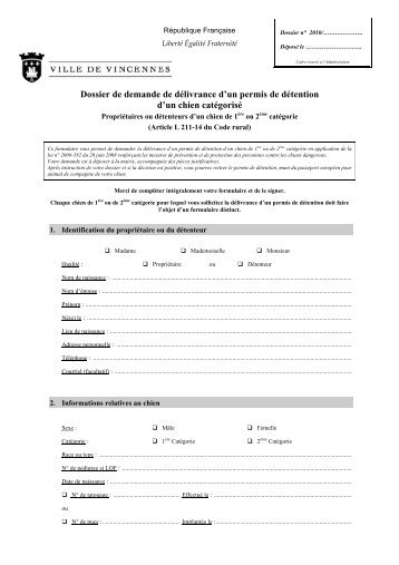 Demande de permis de dÃ©tention d'un chien catÃ©gorisÃ© - Ville de ...