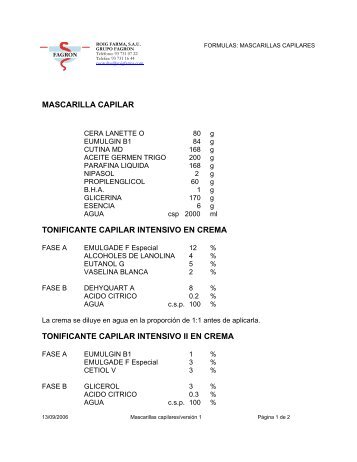 mascarilla capilar tonificante capilar intensivo en crema ... - Fagron