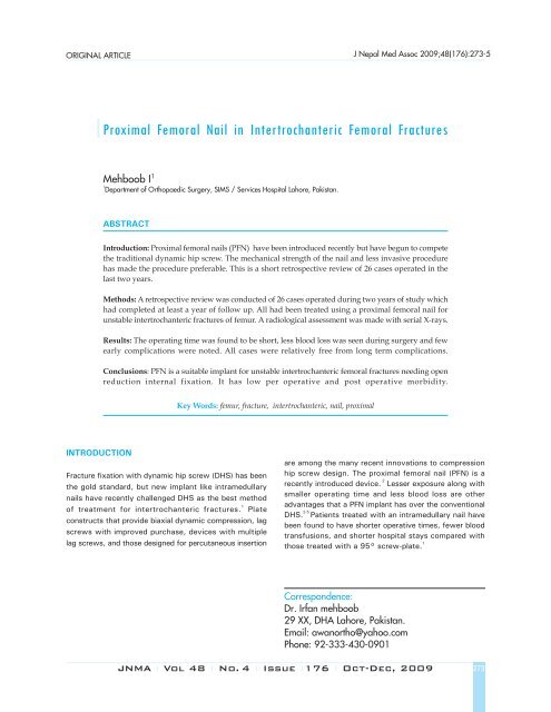 Proximal Femoral Nail in Intertrochanteric Femoral Fractures Proximal Femoral Nail in Intertrochanteric Femoral Fractures