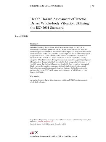 Health hazard assessment of tractor driver whole-body vibration ...