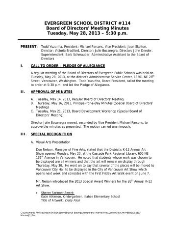 Board Meeting Minutes - Evergreen Public Schools