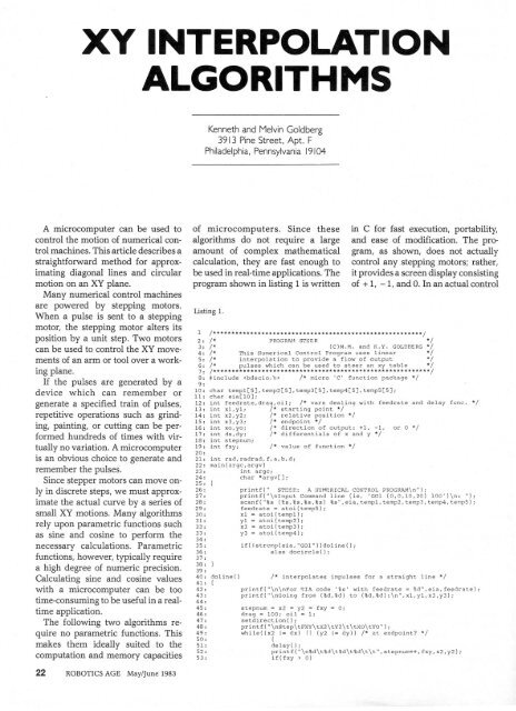 XY INTERPOLATION ALGORITHMS