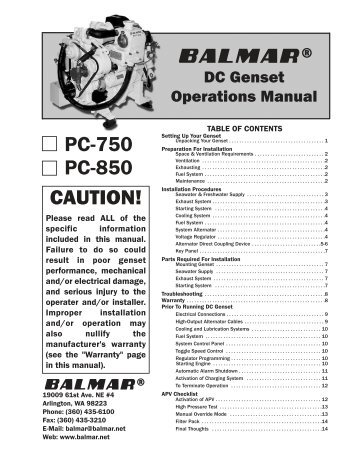 DC Genset Manual - Balmar