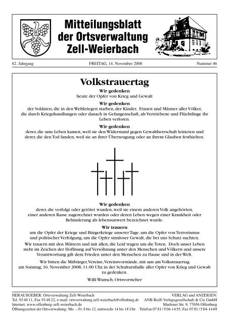 Mitteilungsblatt der Ortsverwaltung Zell-Weierbach