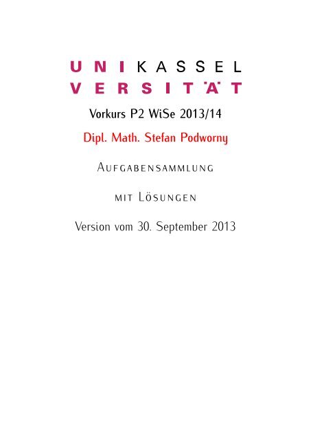 Material zum Vorkurs P2 WiSe 2013/14