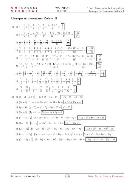 Material zum Vorkurs P2 WiSe 2013/14