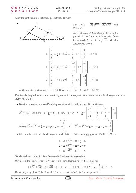 Material zum Vorkurs P2 WiSe 2013/14