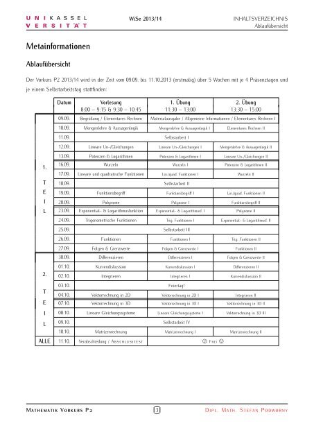 Material zum Vorkurs P2 WiSe 2013/14