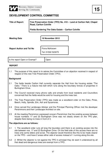 Item 15 - Tree Preservation Order (TPO) - Waveney District Council