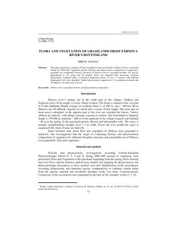 flora and vegetation of grasslands from nÃ¢rnova river's bottomland