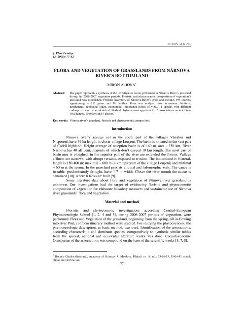 flora and vegetation of grasslands from nÃ¢rnova river's bottomland